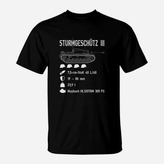 Militär-Fan T-Shirt Sturmgeschütz III, Technik-Daten Design - Seseable