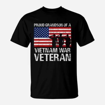 Military Family Gift Proud Grandson Of Vietnam Veteran T-Shirt - Seseable
