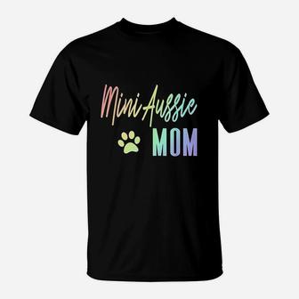 Mini Aussie Mom Rainbow Paw Print Australian Shepherd Dog T-Shirt - Seseable
