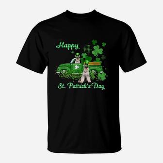 Miniature Schnauzer Riding Green Truck St Patricks Day Dog Lovers Gift T-Shirt - Seseable