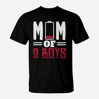 Mom Of Two Boys Low Battery T-Shirt - Seseable