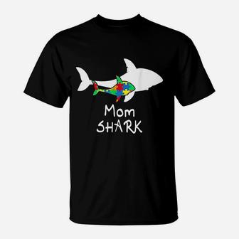 Mom Shark Puzzle Piece Cool Awareness Gift T-Shirt - Seseable