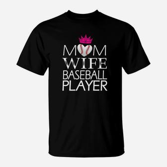 Mom Wife Baseball Player Simple Art T-Shirt - Seseable