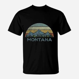 Montana Vintage Retro Mountain Striped Sunset Souvenir T-Shirt - Seseable