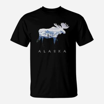 Moose Snowy Mountain Alaskan Tourist Or Resident T-Shirt - Seseable