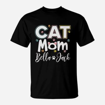 Mothers Day Cat Mom Custom Women Cute Cat Paw Graphic Cat Lovers Round Neck T-Shirt - Seseable