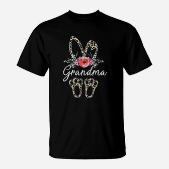Mothers Day Easter For Grandma Leopard Bunny Floral T-Shirt - Seseable