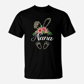 Mothers Day Easter Gifts Flower Nana Leopard Bunny T-Shirt - Seseable