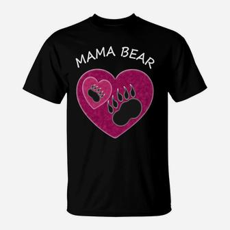 Mothers Day Heart Mama Bear Cute Paw Of A Bear T-Shirt - Seseable