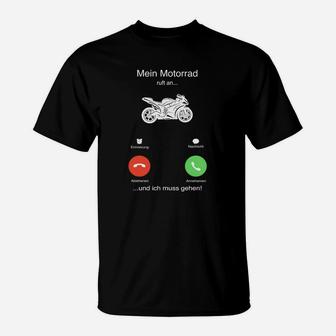 Motorradfahrer T-Shirt Mein Motorrad ruft an, Lustiges Anruf-Design - Seseable