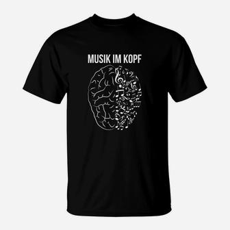 Musik im Kopf T-Shirt, Hirn & Musiknoten Design für Musikliebhaber - Seseable