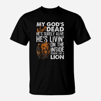 My Gods Not Dead Lion Christian Christ Cross Faith T-Shirt - Seseable