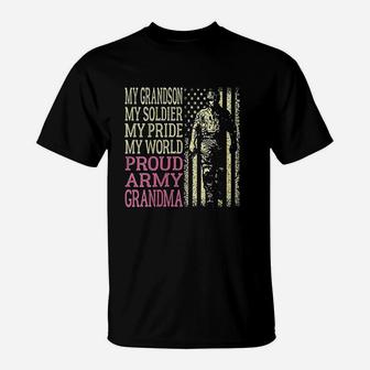 My Grandson My Soldier Hero Proud Army Grandma Military Gift T-Shirt - Seseable