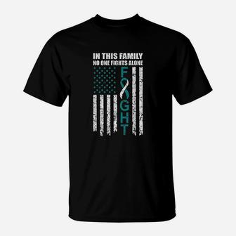 No One Fights Alone Cervical Awareness Us Flag T-Shirt - Seseable