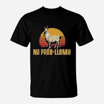 No Probllama Retro Funny Llama Alpaca Graphic T-Shirt - Seseable