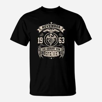 November 1963 Legenden Geburtstag T-Shirt, Schwarzes Retro Design - Seseable