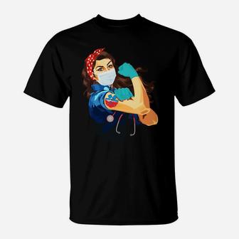 Nurse Fire Ems Emergency Frontline Workers Nurse Strong Rosie Riveter T-Shirt - Seseable