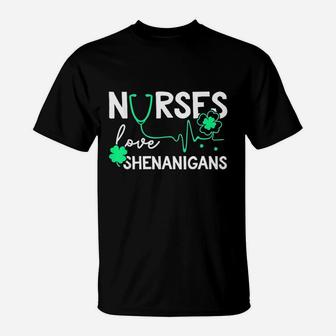 Nurses Love Shenanigans Funny St Patricks Day T-Shirt - Seseable