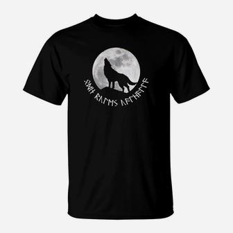 Odin Herrscht Über Valhalla Heulender Wolf Nordische Runen T-Shirt - Seseable