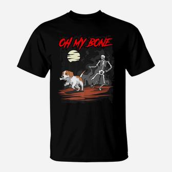 Oh My Bone Funny Dog Skeleton Halloween T-Shirt - Seseable