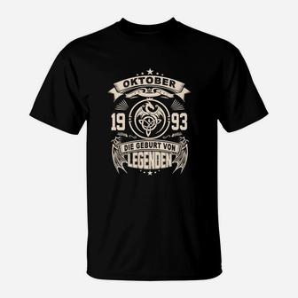 Oktober 1993 Legenden Geburtstag Schwarzes T-Shirt, Retro Design - Seseable
