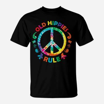 Old Hippies Rule Tie Dye Peace Sign Vinatge Hippie T-Shirt - Seseable