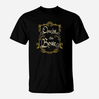 Oma ist die Beste Schwarzes T-Shirt, Goldene Schrift Design - Seseable