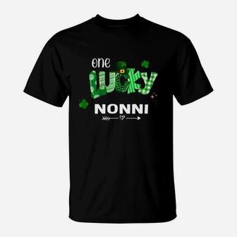 One Lucky Nonni Shamrock Leopard Green Plaid St Patrick Day Family Gift T-Shirt - Seseable