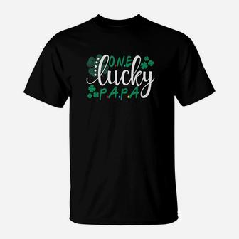One Lucky Papa Shamrocks Happy St Patrick Day Irish T-Shirt - Seseable