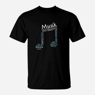 Optimized Musiknoten und Text Grafik T-Shirt Schwarz, Kreatives Musikliebhaber Tee - Seseable