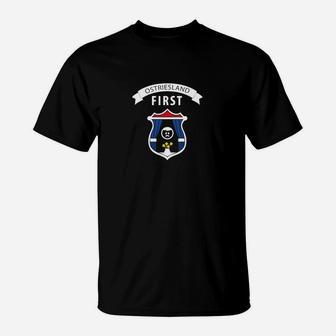 Ostfriesland First Hochwertiges Schwarzes T-Shirt mit Emblem-Design - Seseable