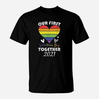 Our First Valentines Day Together 2022 Gay Couple Lgbtq Gift T-Shirt - Seseable
