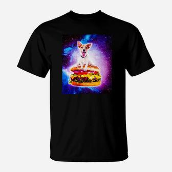Outer Space Galaxy Dog Riding Burger Premium T-Shirt - Seseable