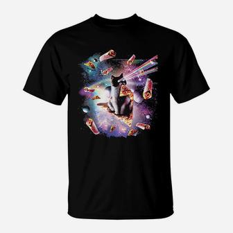 Outer Space Pizza Cat Rainbow Laser T-Shirt - Seseable