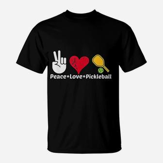 Paddleball Sports Mom Dad Retirement Peace Love Pickleball T-Shirt - Seseable