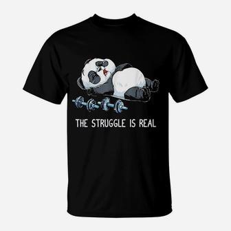 Panda The Struggle Is Real Weightlifting Fitness T-Shirt - Seseable