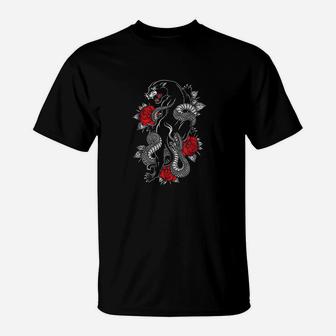 Panther Traditional Japanese Black Ink Tattoo T-Shirt - Seseable