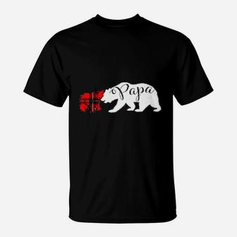 Papa Bear Red Plaid Cub Grandpa Christmas T-Shirt - Seseable