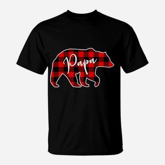 Papa Bear Red Plaid Matching Family Christmas T-Shirt - Seseable