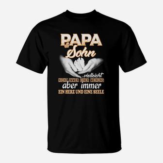 Papa-Sohn Partnerlook T-Shirt 'Herz und Seele', Handschlag-Design in Schwarz - Seseable