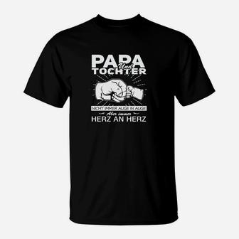 Papa und Tochter Herz an Herz T-Shirt, Schwarz mit Aufdruck - Seseable