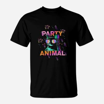 Party Cat Party Animal Colorful Graphic T-Shirt - Seseable