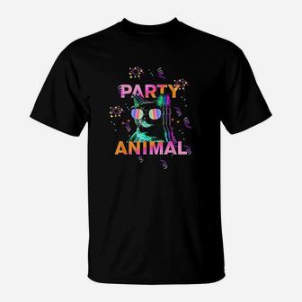 Party Cat Party Animal Colorful Graphic T-Shirt - Seseable