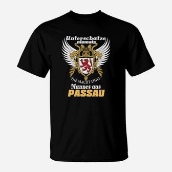 Passau Stolz Adler T-Shirt für Herren, Schwarz mit Wappen & Spruch - Seseable