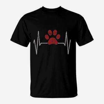 Paws Print Heartbeat Distressed Vintage Look T-Shirt - Seseable