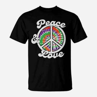 Peace And Love Tie Dye Sign Hippie Color T-Shirt - Seseable