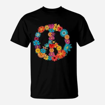 Peace Love 60s 70s Hippie Costume Colorful Flowers T-Shirt - Seseable