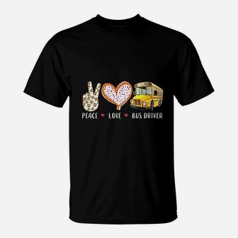 Peace Love Bus Driver Gifts For Kids Men Women School Bus T-Shirt - Seseable