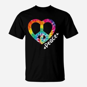 Peace Tie Dye Vintage Heart Hippie Retro Groovy Gift T-Shirt - Seseable