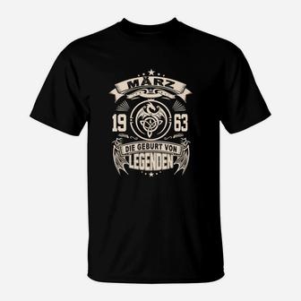 Personalisiertes Geburtsjahr-Legenden T-Shirt März 1963, Retro Design - Seseable